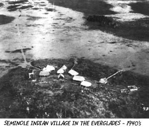Aerial View of Seminole Indian Village in the Everglades in early 1940's